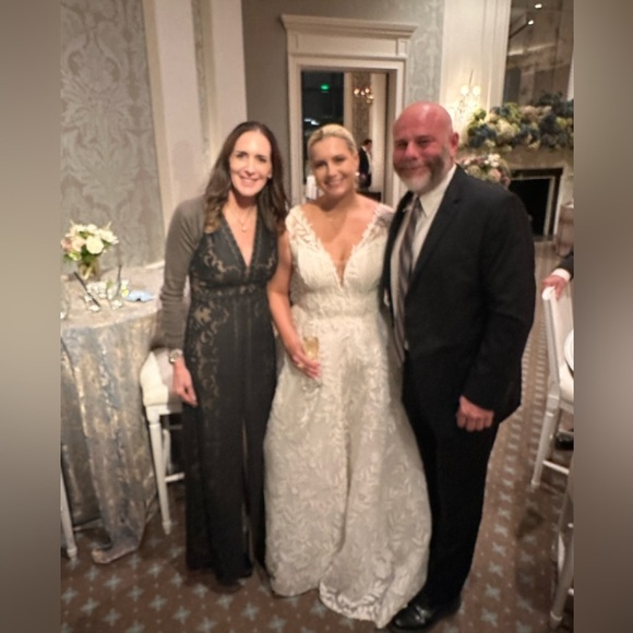 BCBMAXAZRIA V Neck Lace A Line Gown Black - Picture 5 of 12